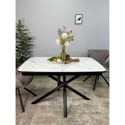 Стол обеденный Kenner DF1250 черный/керамика мрамор белый глянец