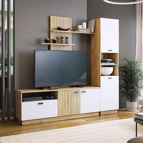 Тумба под ТВ Моди дуб крафт золотой/белое дерево