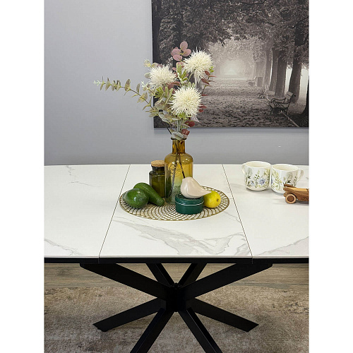 Стол обеденный Kenner BR1200 черный/керамика GLORIA WHITE