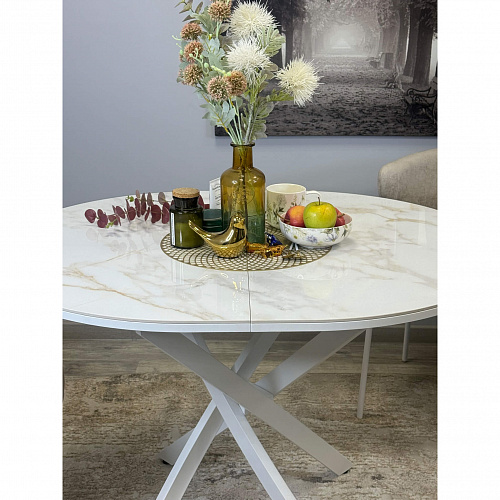 Стол обеденный Kenner R1100s белый/керамика мрамор белый глянец