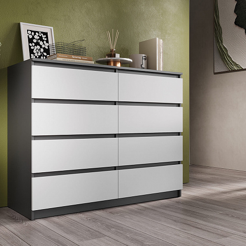 Комод ВЕГА Люкс 8Я Графит/Белый гладкий