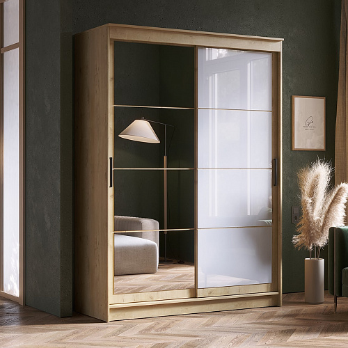 Шкаф-купе ГРАНД 1 1,6 Дуб вотан/Зеркало/Лакобель белый