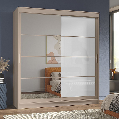 Шкаф-купе ГРАНД 1 2,0 Сатин/Зеркало/Лакобель белый