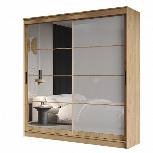 Шкаф-купе ГРАНД 1 2,0 Дуб вотан/Зеркало/Лакобель белый