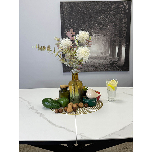 Стол обеденный Kenner BR1300 черный/керамика GLORIA WHITE