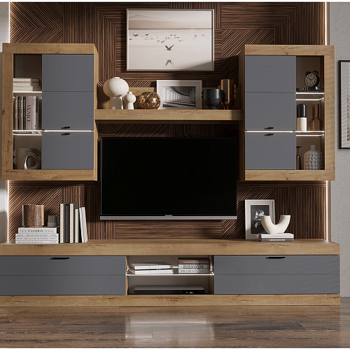 Гостиная ПРАГА №3 Дуб вотан/Графит софт