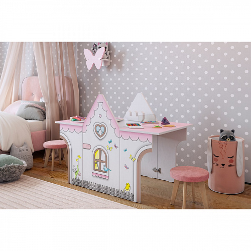 Стол Домик белое дерево/розовый
