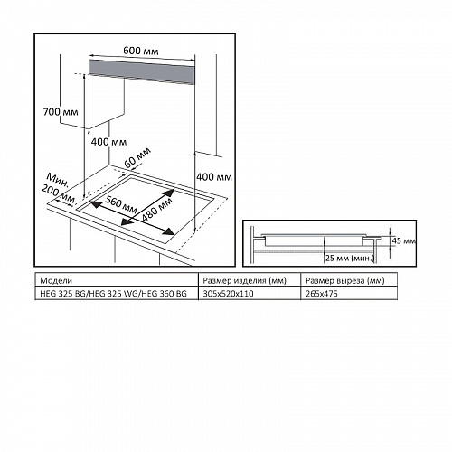Газовая варочная панель EVELUX HEG 360 BG