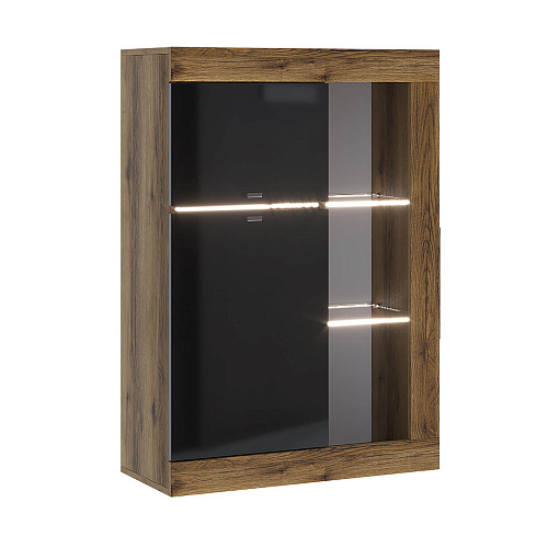 Шкаф-витрина универсальная ПРАГА Дуб делано/Черный графит