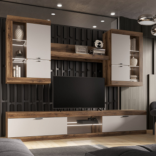 Гостиная ПРАГА №3 Дуб делано/Белый гладкий