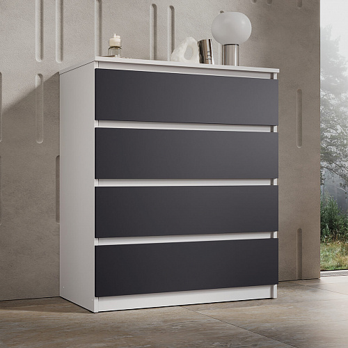 Комод ВЕГА Люкс 4Я Белый гладкий/Графит