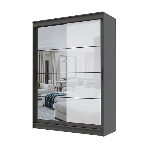 Шкаф-купе ГРАНД 1 1,6 Графит/Зеркало/Лакобель белый