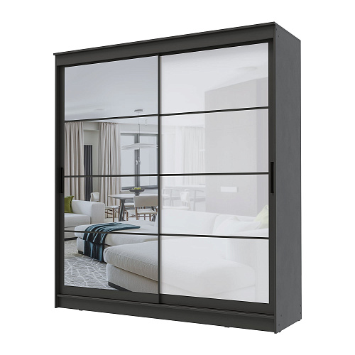 Шкаф-купе ГРАНД 1 2,0 Графит/Зеркало/Лакобель белый