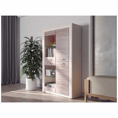 Шкаф-витрина 2V2D OLIVIA Вудлайн крем/дуб анкона