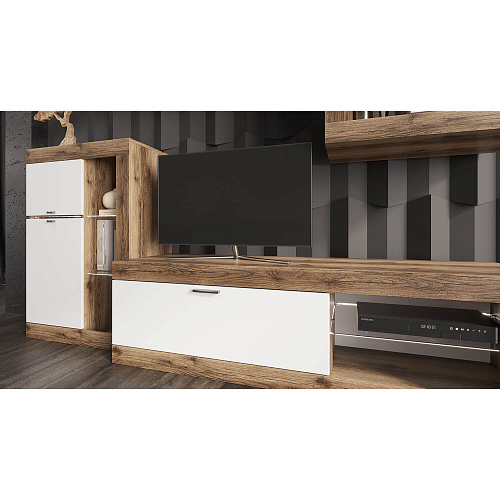 Шкаф-витрина универсальная ПРАГА Дуб делано/Белый гладкий