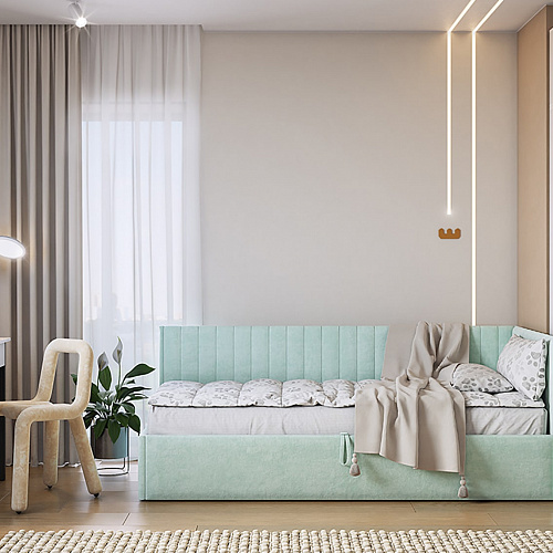 Набор детской мебели Баско К1 белое дерево/черный муар/мята (велюр)