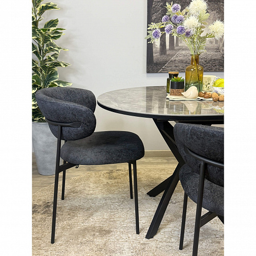 Стол обеденный Kenner R1100s черный/керамика мрамор серый глянец