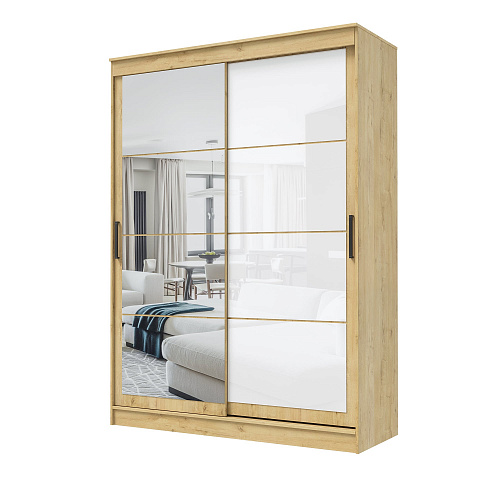 Шкаф-купе ГРАНД 1 1,6 Дуб вотан/Зеркало/Лакобель белый