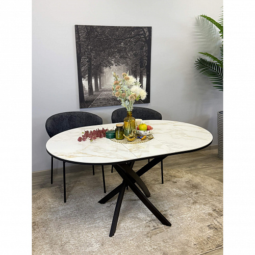 Стол обеденный Kenner R1100s черный/керамика мрамор белый глянец