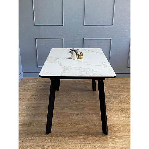 Стол обеденный Kenner AK1200 черный/керамика GLORIA WHITE