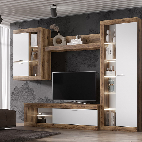 Гостиная ПРАГА №4 Дуб делано/Белый гладкий