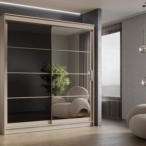 Шкаф-купе ГРАНД 1 2,0 Сатин/Зеркало/Лакобель черный