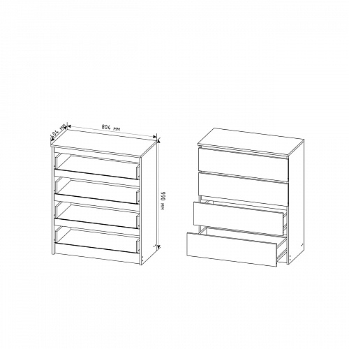 Комод Мори 800 4 ящика Сонома/Белый