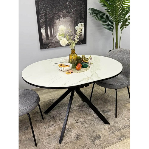 Стол обеденный Kenner DO1200 черный/керамика мрамор белый