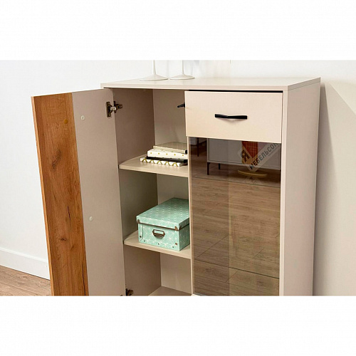 Комод Доминика со стеклом кашемир/дуб крафт золотой