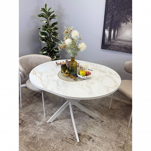 Стол обеденный Kenner R1100s белый/керамика мрамор белый глянец