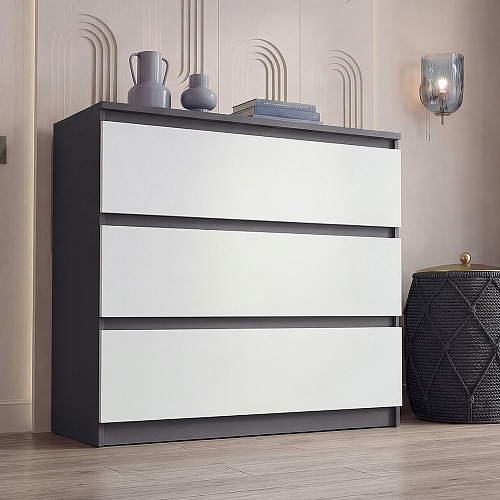 Комод ВЕГА 3Я Графит/Белый гладкий