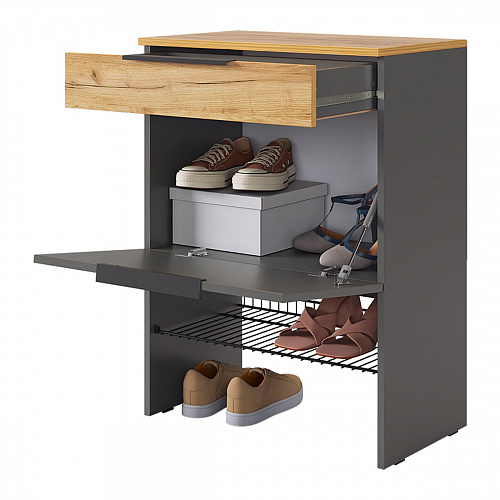 Обувница Баско графит/дуб крафт золотой