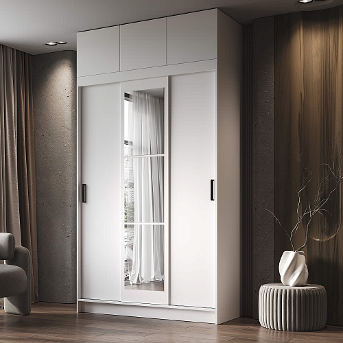 Шкаф-купе БРУНО 6 с антресолью Белый гладкий