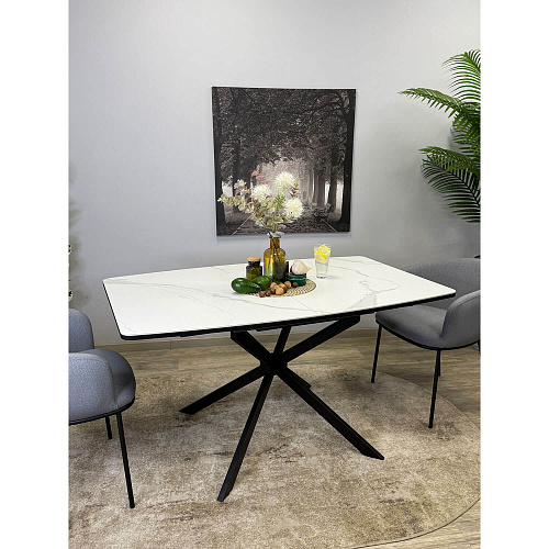 Стол обеденный Kenner BR1300 черный/керамика GLORIA WHITE