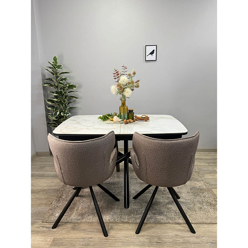 Стол обеденный Kenner DF1250 черный/керамика мрамор белый глянец