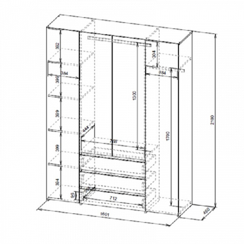 Шкаф 4-х створчатый Некст 1 Дуб Золотой/Белый