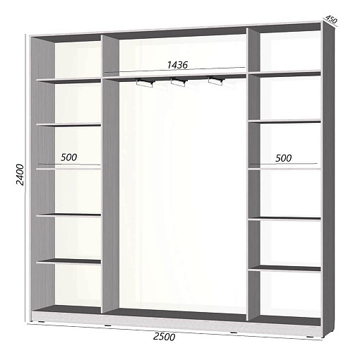 Шкаф-купе Старт 3-дверный без зеркала со вставками 2500 (высота 2400, глубина 450)