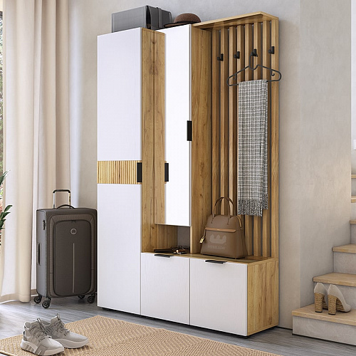 Прихожая Бери дуб крафт золотой/белое дерево