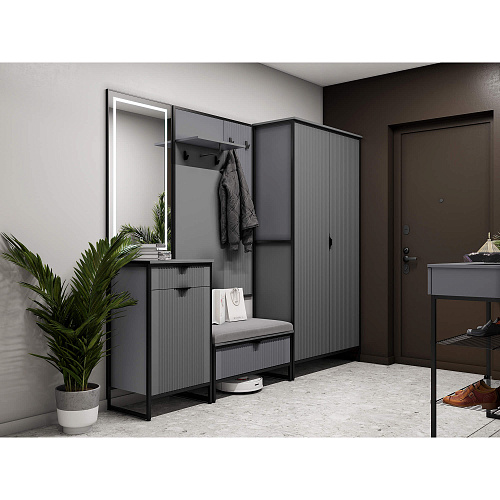 Тумба для обуви Нора с дверцей и ящиком Металл Бруклин/Графит