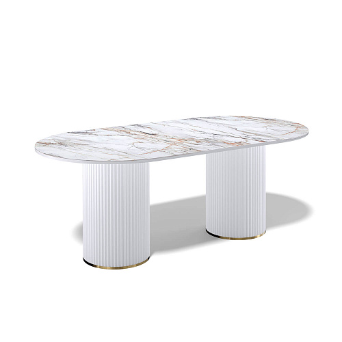 Стол обеденный Kenner LD2000 белый/керамика мрамор золотой