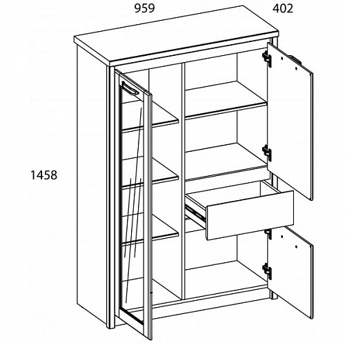 Шкаф с витриной 1V2D1S-1 JAZZ Каштан найроби/Оникс