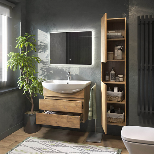 Тумба под раковину Wing 600-0-2 навесная дуб золотой с умывальником