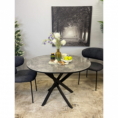 Стол обеденный Kenner R1100s черный/керамика мрамор серый глянец