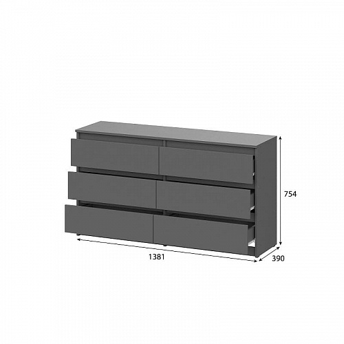 Комод с 6 ящиками Денвер Графит серый