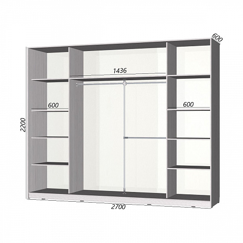 Шкаф-купе Старт 3-дверный без зеркала со вставками 2700 (высота 2200, глубина 600)