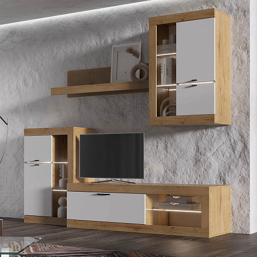 Гостиная ПРАГА №2 Дуб вотан/Белый гладкий