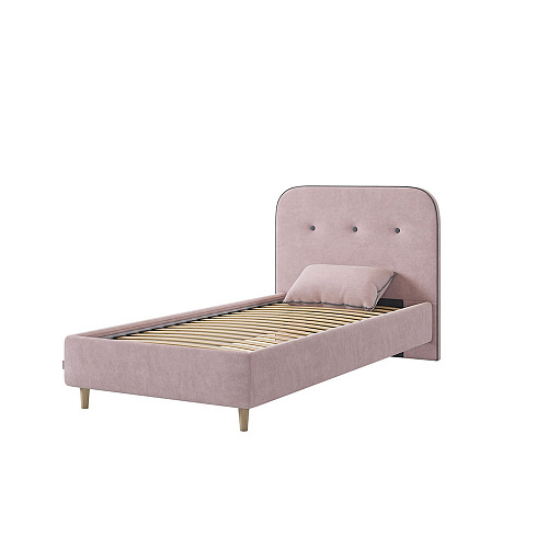 Кровать односпальная Лео 90х200 нежно-розовый/графит (велюр)