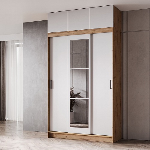 Шкаф-купе БРУНО 6 с антресолью Дуб вотан/Белый гладкий