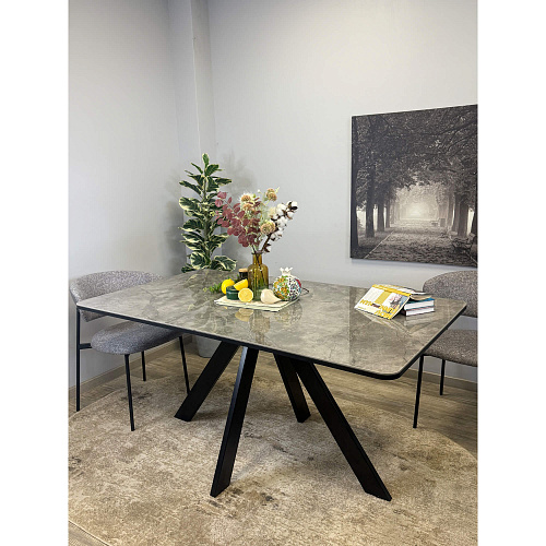 Стол обеденный Kenner DL1600 черный/керамика мрамор серый глянец