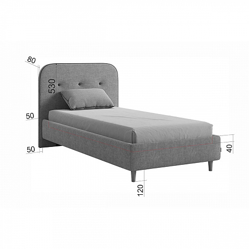 Кровать односпальная Лео 90х200 нежно-розовый/графит (велюр)